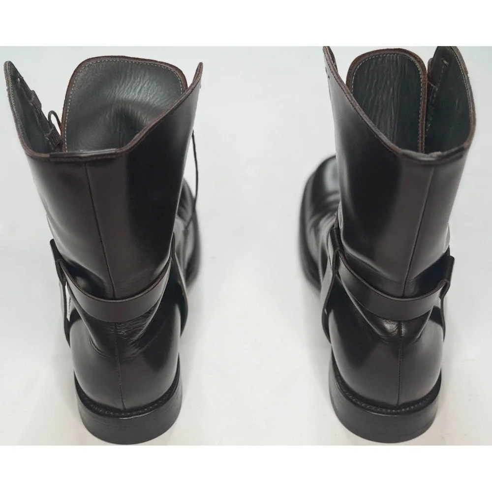Jil‎ Sander Men's Military Ankle Belt Harness Lace Up Brown Leather Boots Size 8